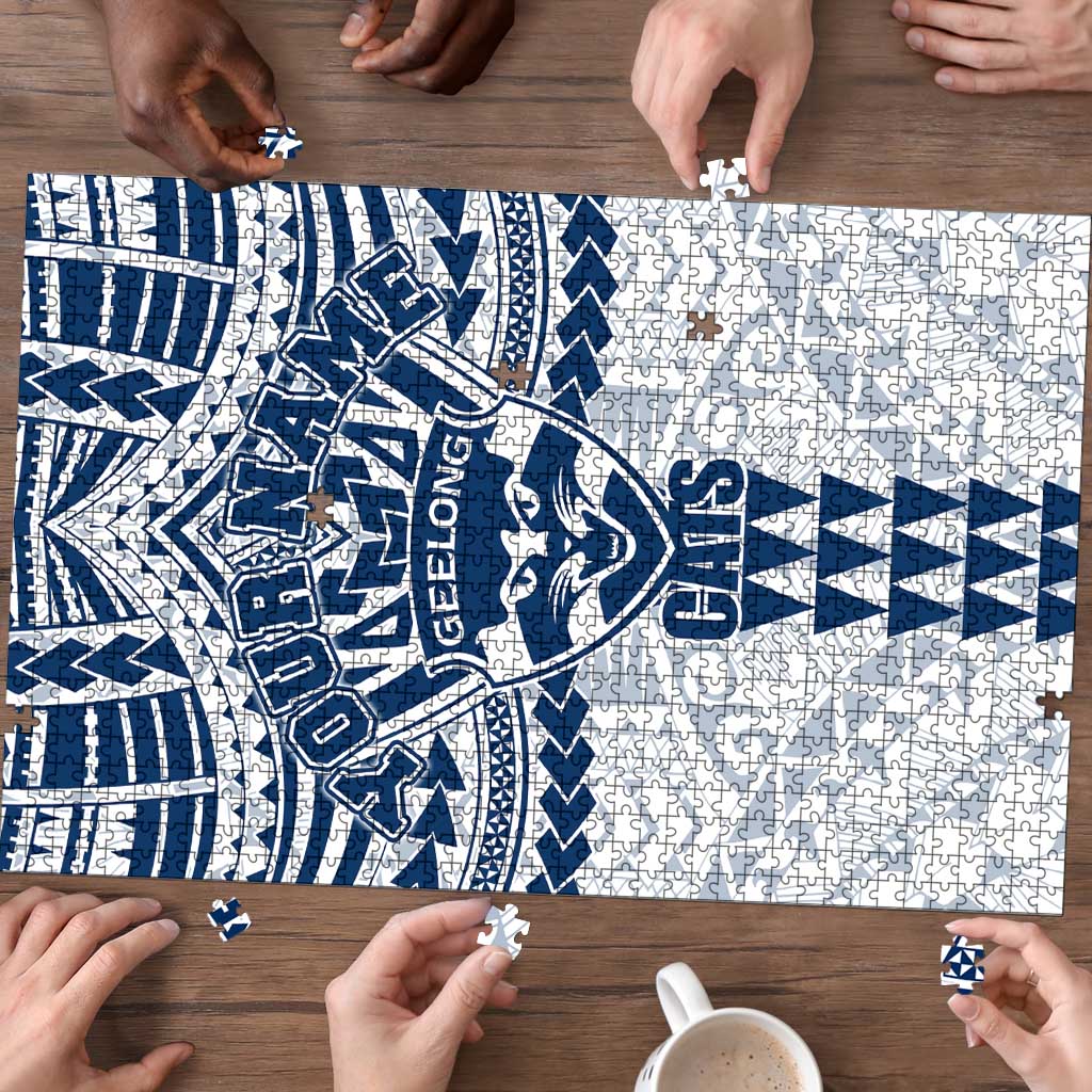 Personalized Geelong Cats Puzzle Polynesian Tribal Pattern Heritage Football