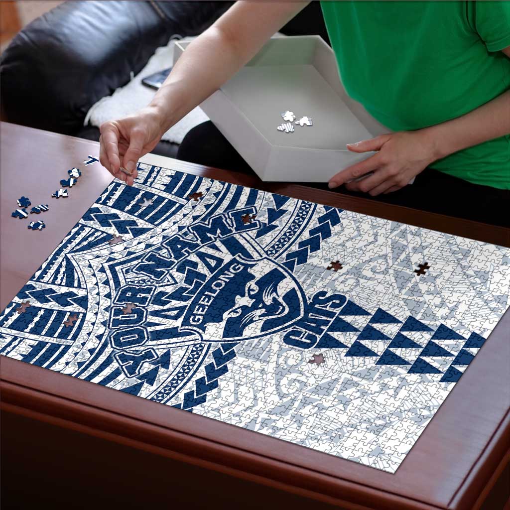 Personalized Geelong Cats Puzzle Polynesian Tribal Pattern Heritage Football