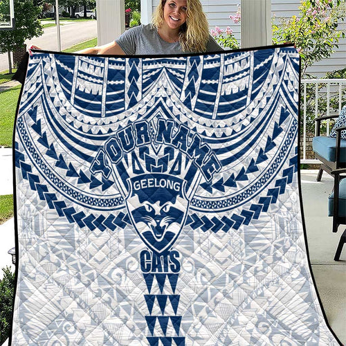Personalized Geelong Cats Quilt Polynesian Tribal Pattern Heritage Football
