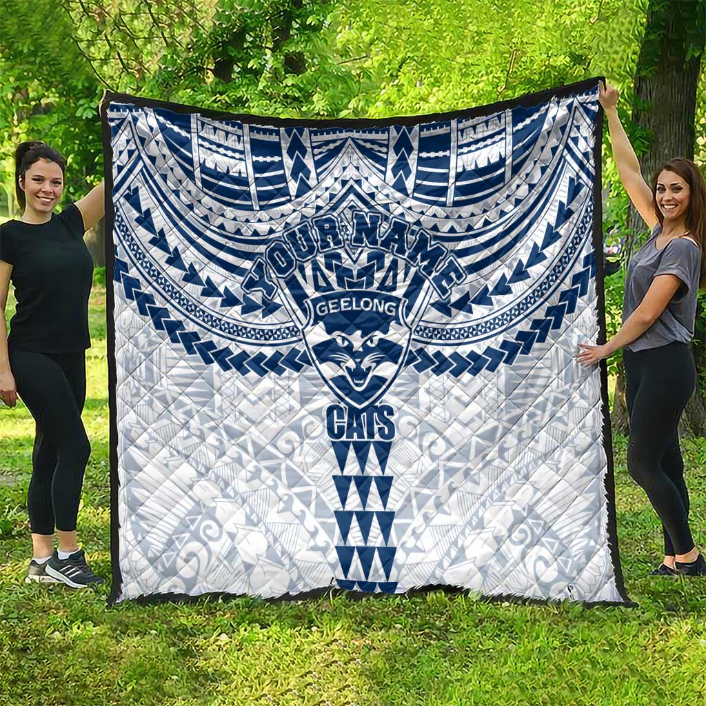 Personalized Geelong Cats Quilt Polynesian Tribal Pattern Heritage Football