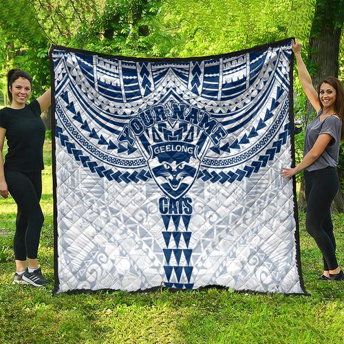 Personalized Geelong Cats Quilt Polynesian Tribal Pattern Heritage Football