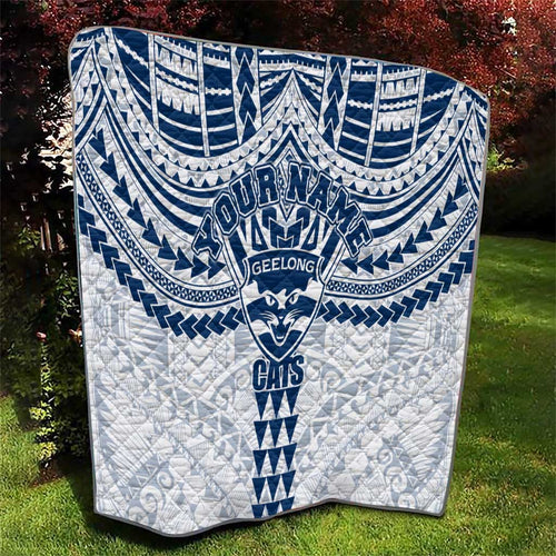 Personalized Geelong Cats Quilt Polynesian Tribal Pattern Heritage Football