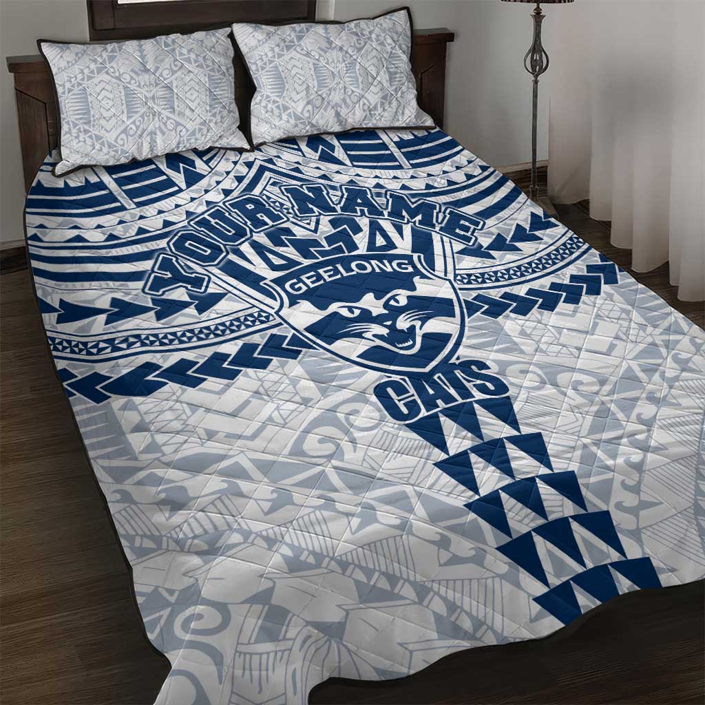 Personalized Geelong Cats Quilt Bed Set Polynesian Tribal Pattern Heritage Football