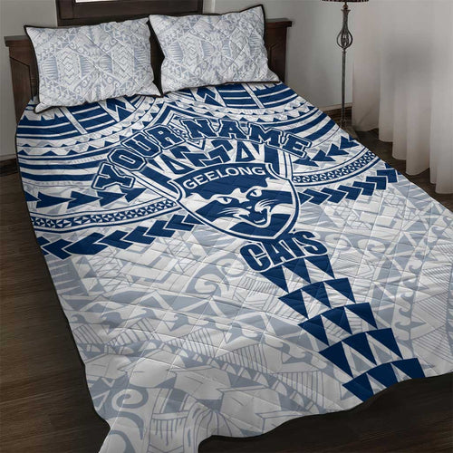 Personalized Geelong Cats Quilt Bed Set Polynesian Tribal Pattern Heritage Football