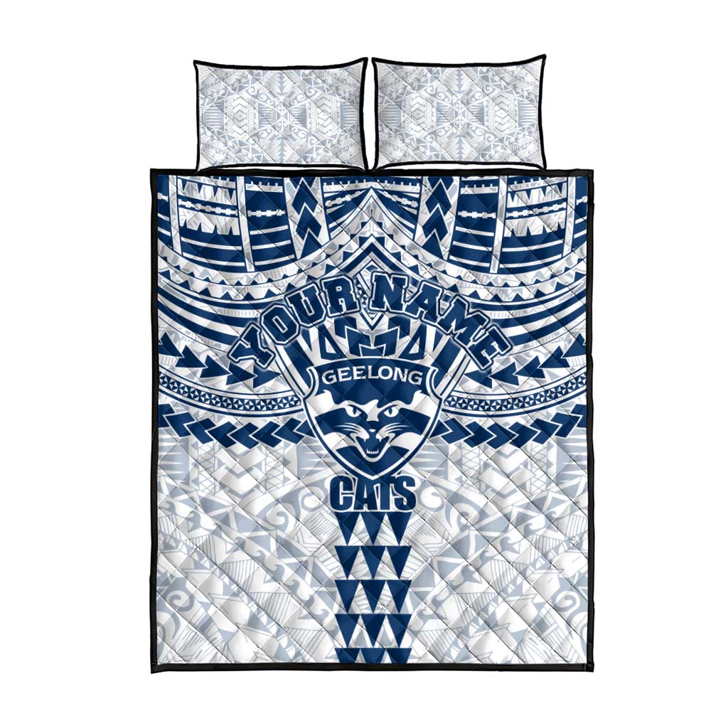 Personalized Geelong Cats Quilt Bed Set Polynesian Tribal Pattern Heritage Football