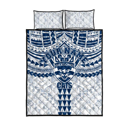 Personalized Geelong Cats Quilt Bed Set Polynesian Tribal Pattern Heritage Football