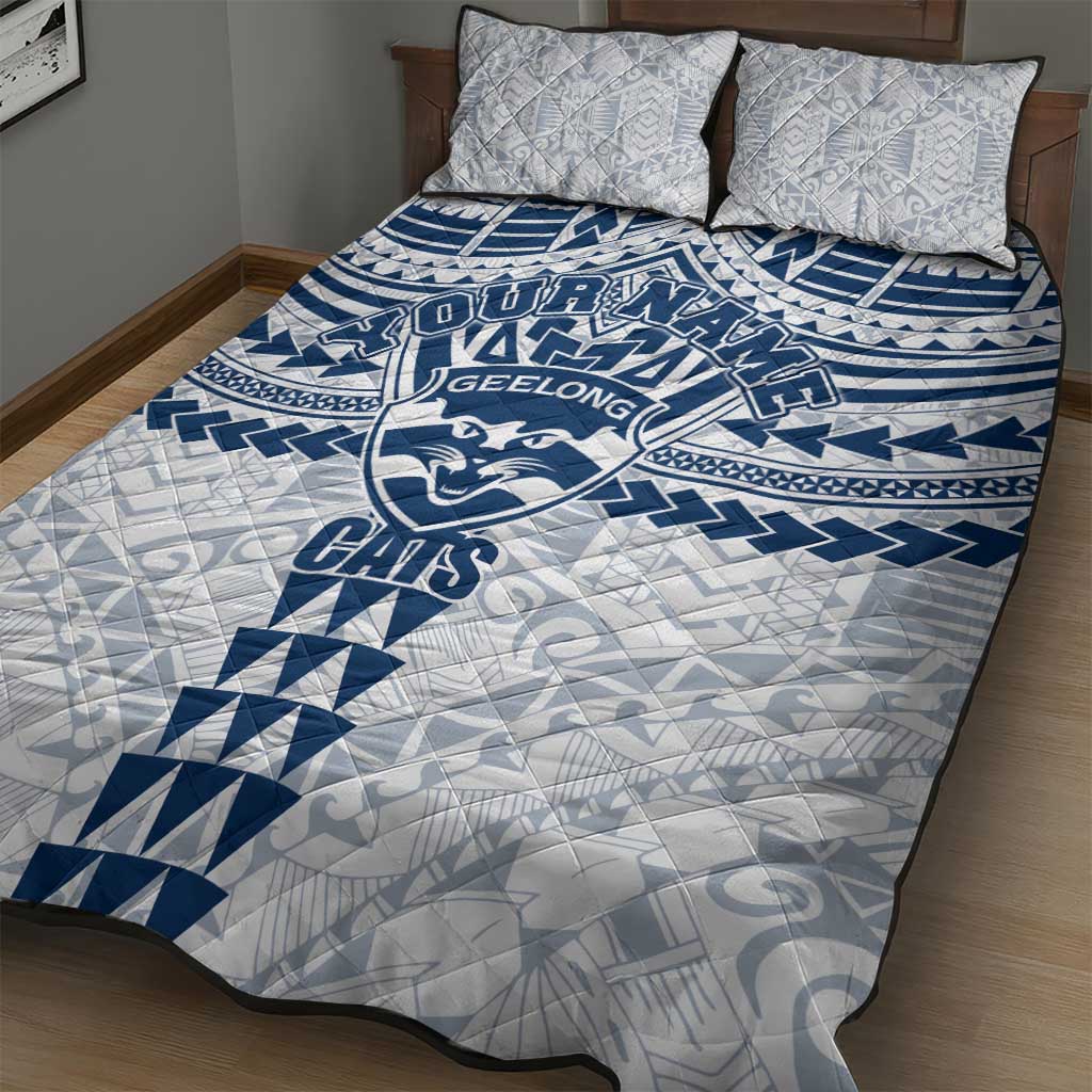 Personalized Geelong Cats Quilt Bed Set Polynesian Tribal Pattern Heritage Football