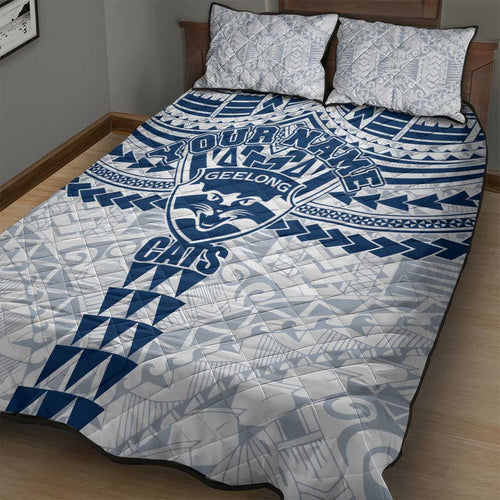 Personalized Geelong Cats Quilt Bed Set Polynesian Tribal Pattern Heritage Football