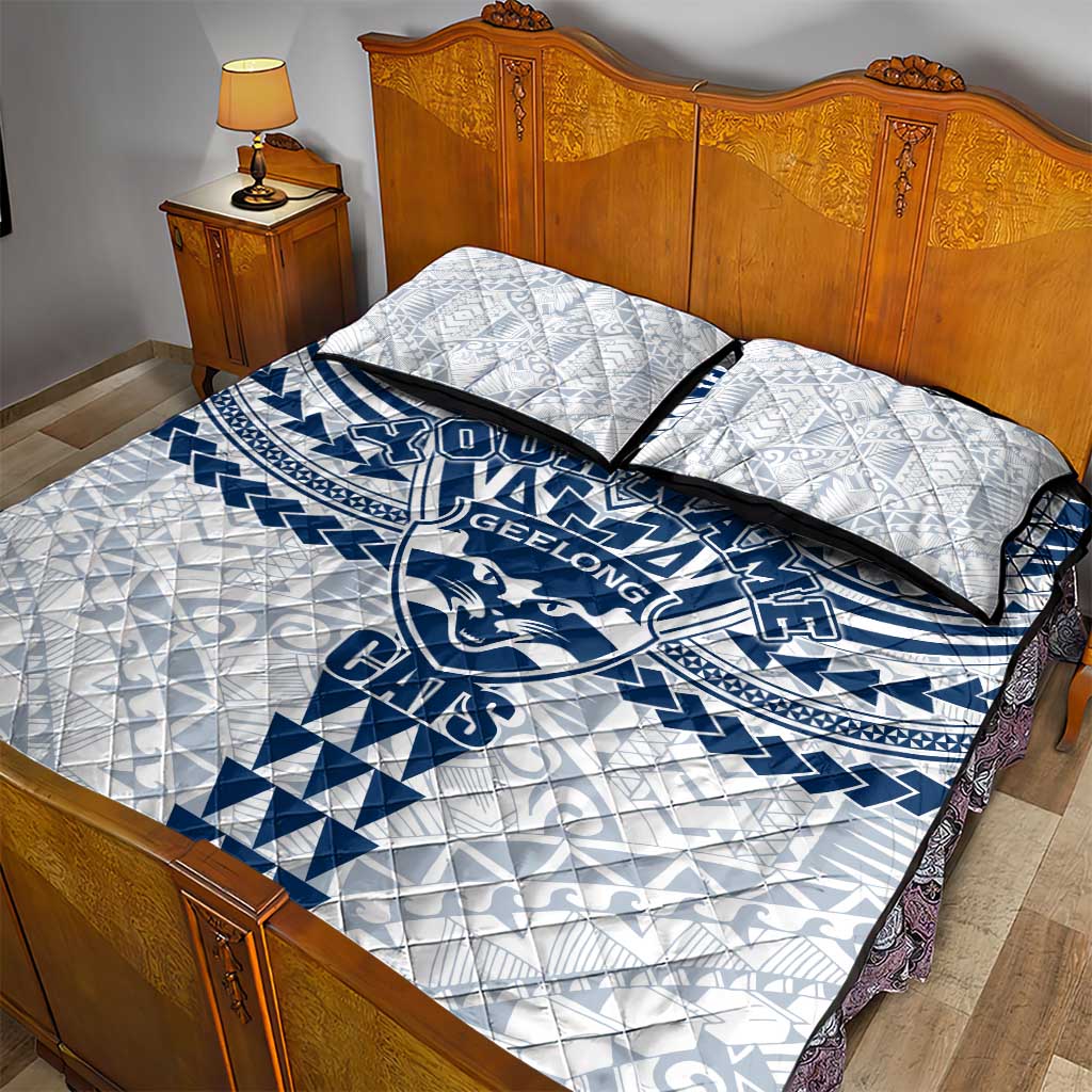 Personalized Geelong Cats Quilt Bed Set Polynesian Tribal Pattern Heritage Football