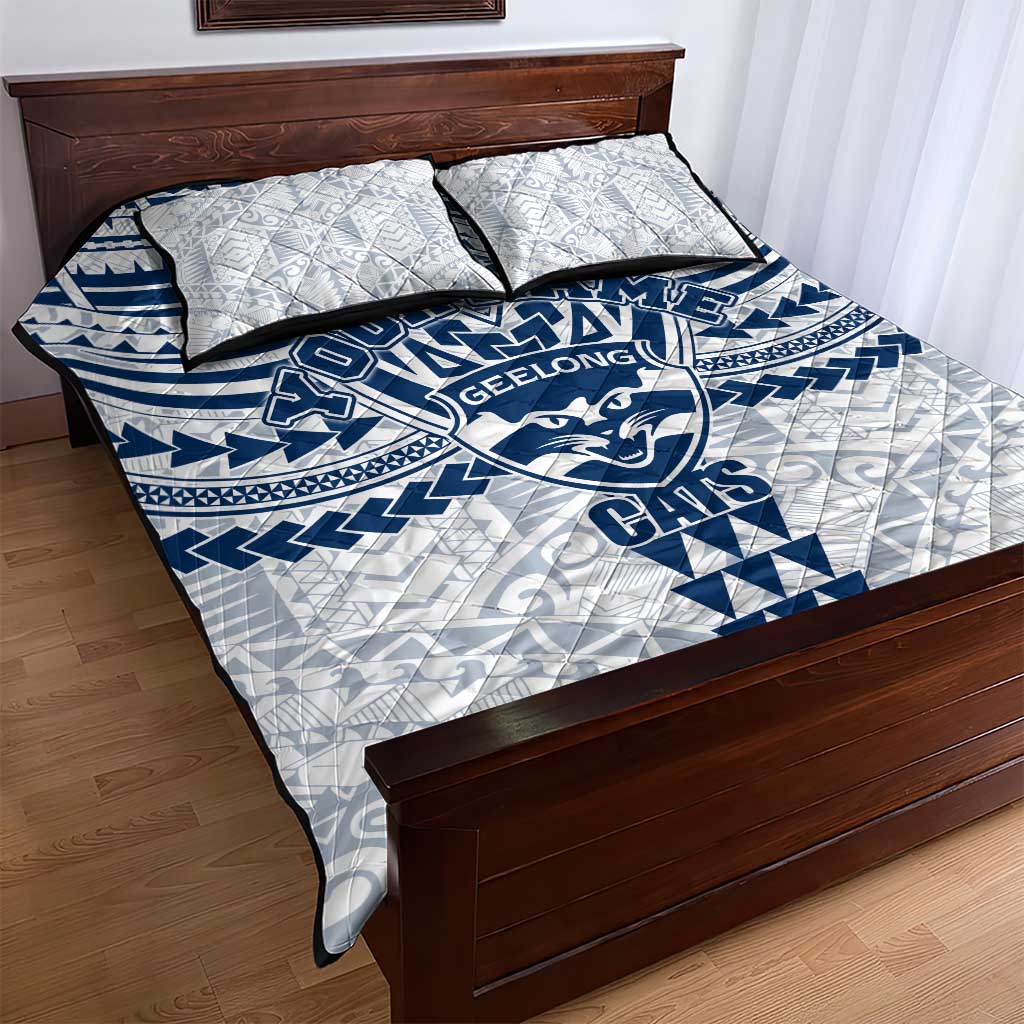 Personalized Geelong Cats Quilt Bed Set Polynesian Tribal Pattern Heritage Football
