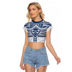 Personalized Geelong Cats Raglan Cropped T Shirt Polynesian Tribal Pattern Heritage Football