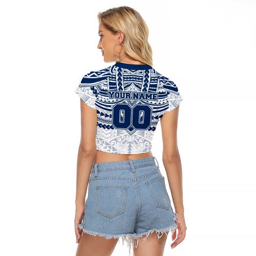 Personalized Geelong Cats Raglan Cropped T Shirt Polynesian Tribal Pattern Heritage Football