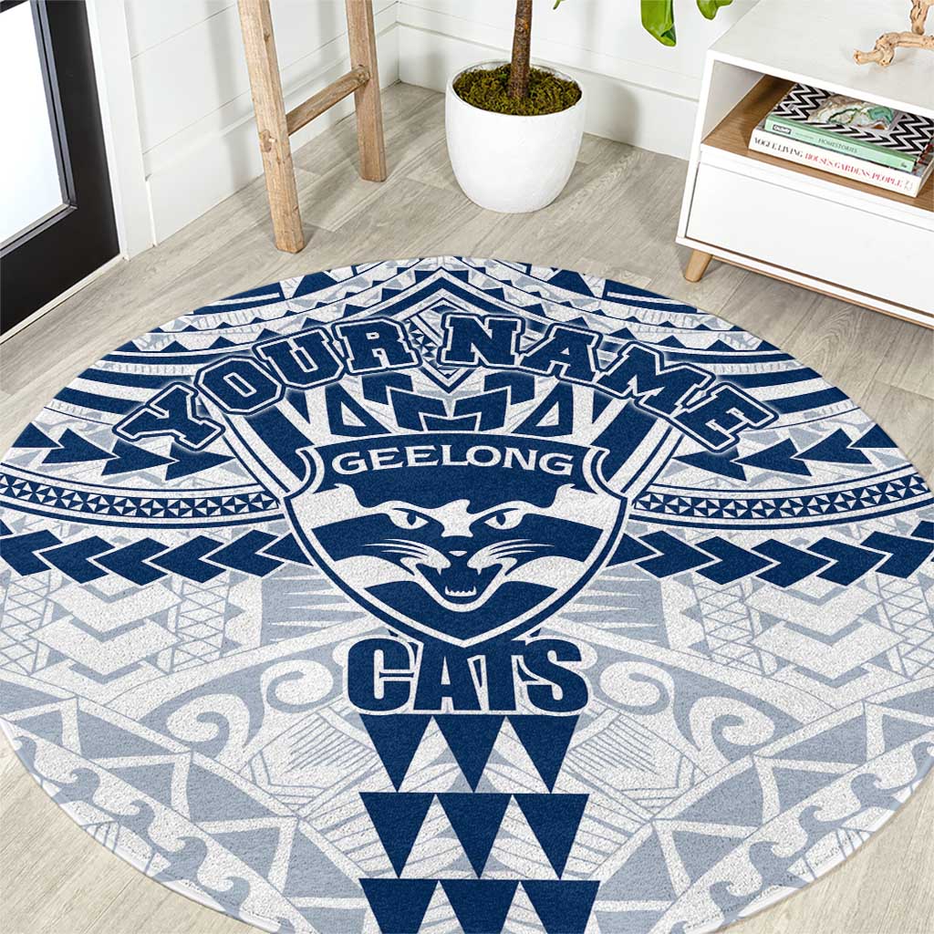 Personalized Geelong Cats Round Carpet Polynesian Tribal Pattern Heritage Football