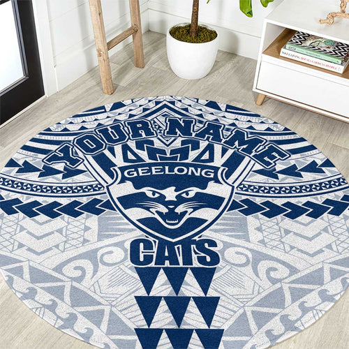 Personalized Geelong Cats Round Carpet Polynesian Tribal Pattern Heritage Football