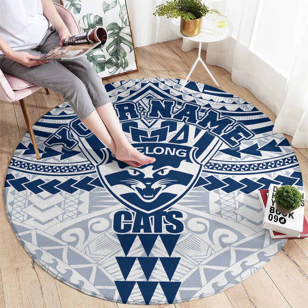 Personalized Geelong Cats Round Carpet Polynesian Tribal Pattern Heritage Football