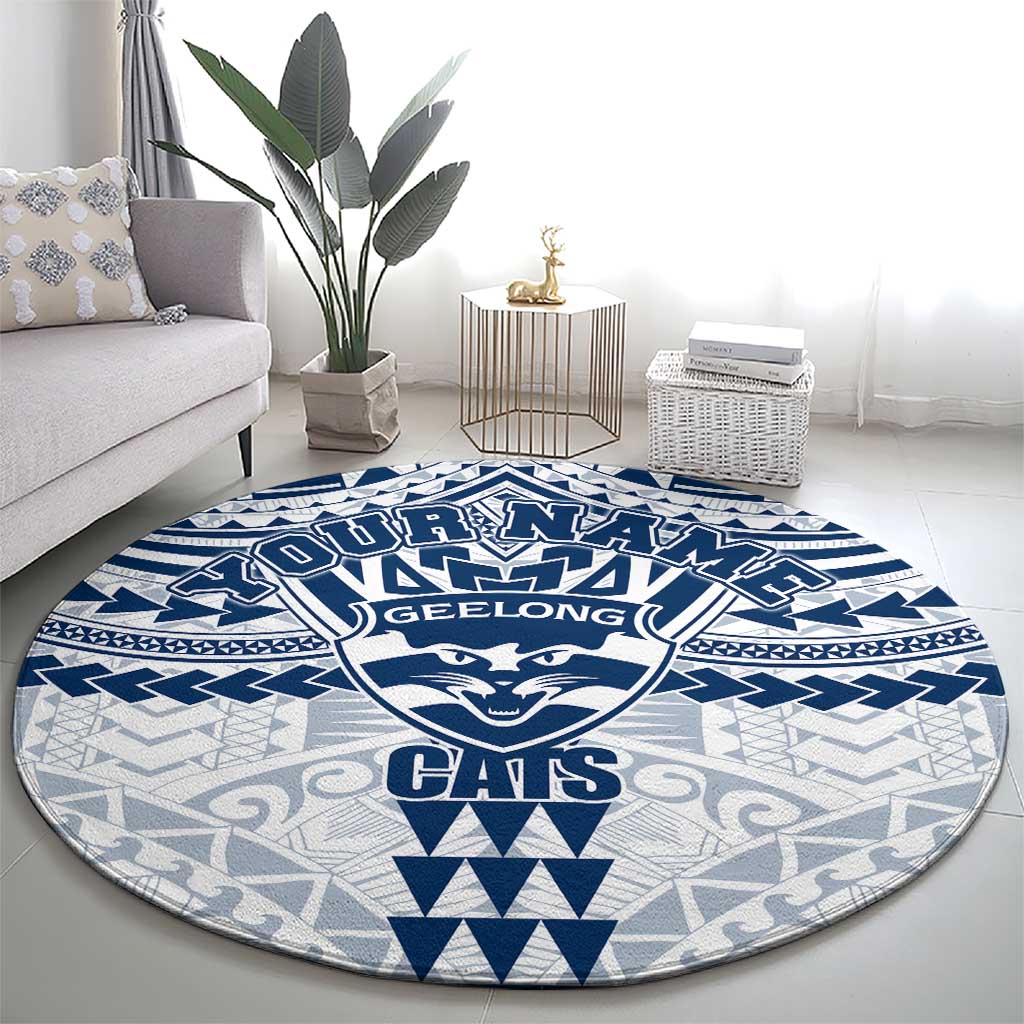 Personalized Geelong Cats Round Carpet Polynesian Tribal Pattern Heritage Football