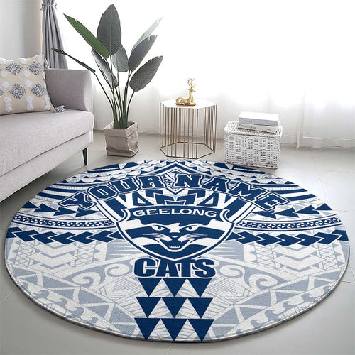 Personalized Geelong Cats Round Carpet Polynesian Tribal Pattern Heritage Football