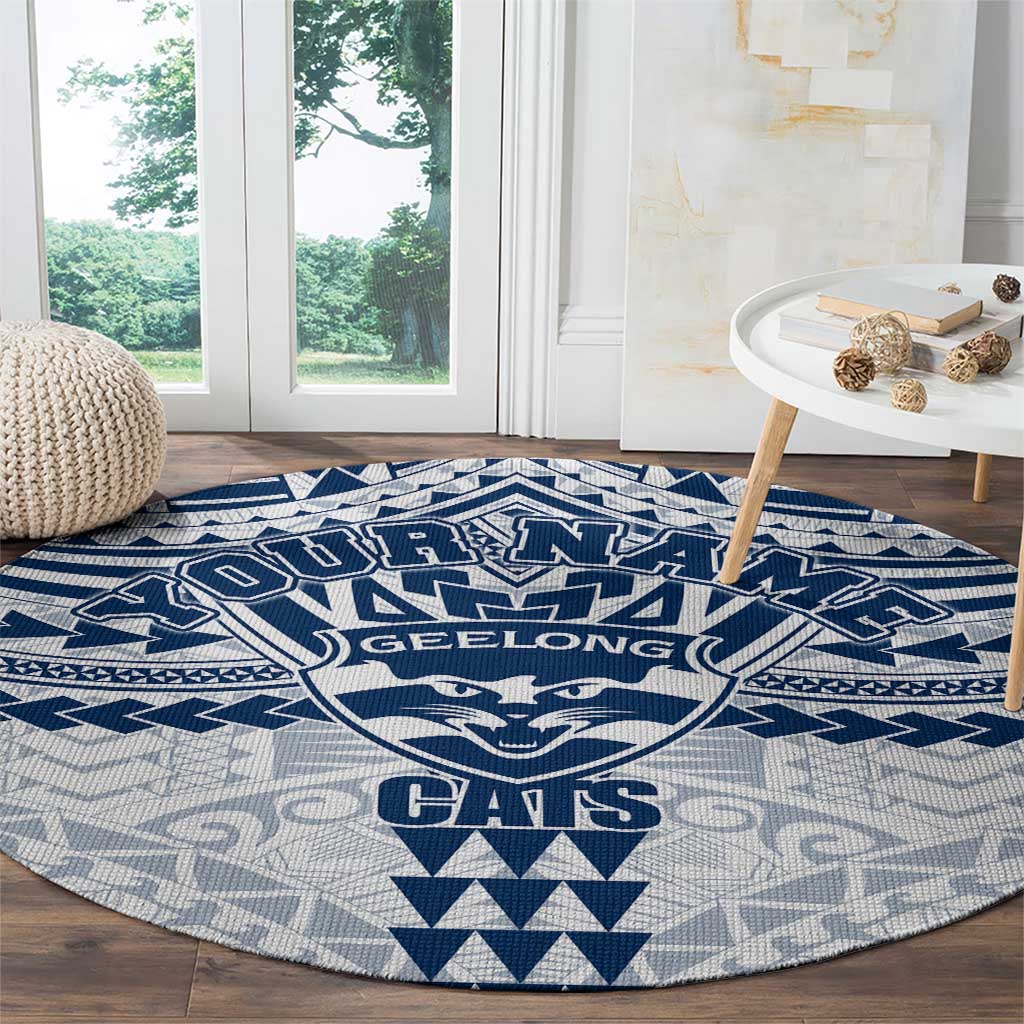 Personalized Geelong Cats Round Carpet Polynesian Tribal Pattern Heritage Football