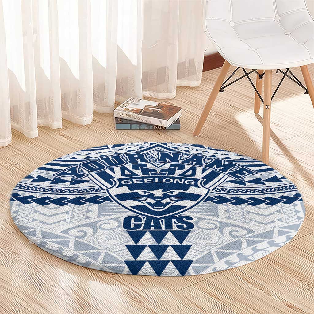 Personalized Geelong Cats Round Carpet Polynesian Tribal Pattern Heritage Football
