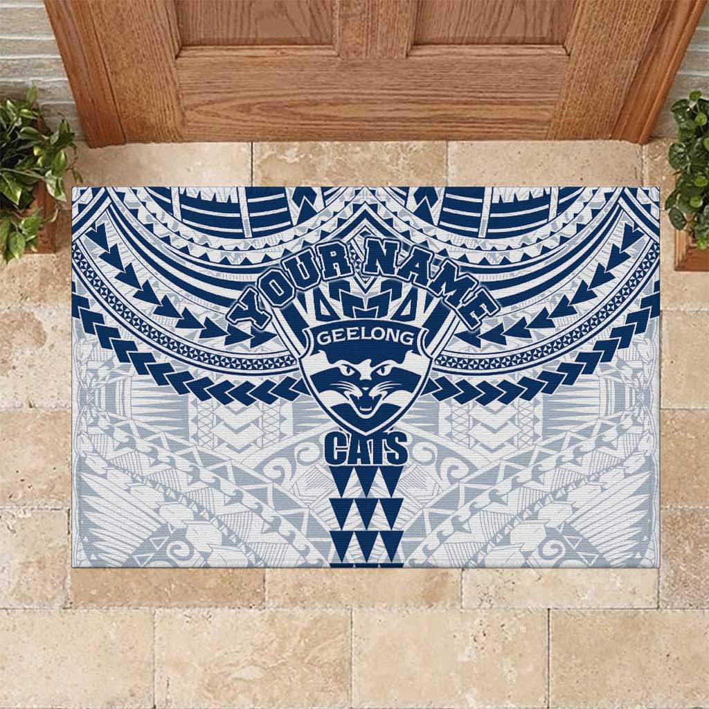 Personalized Geelong Cats Rubber Doormat Polynesian Tribal Pattern Heritage Football