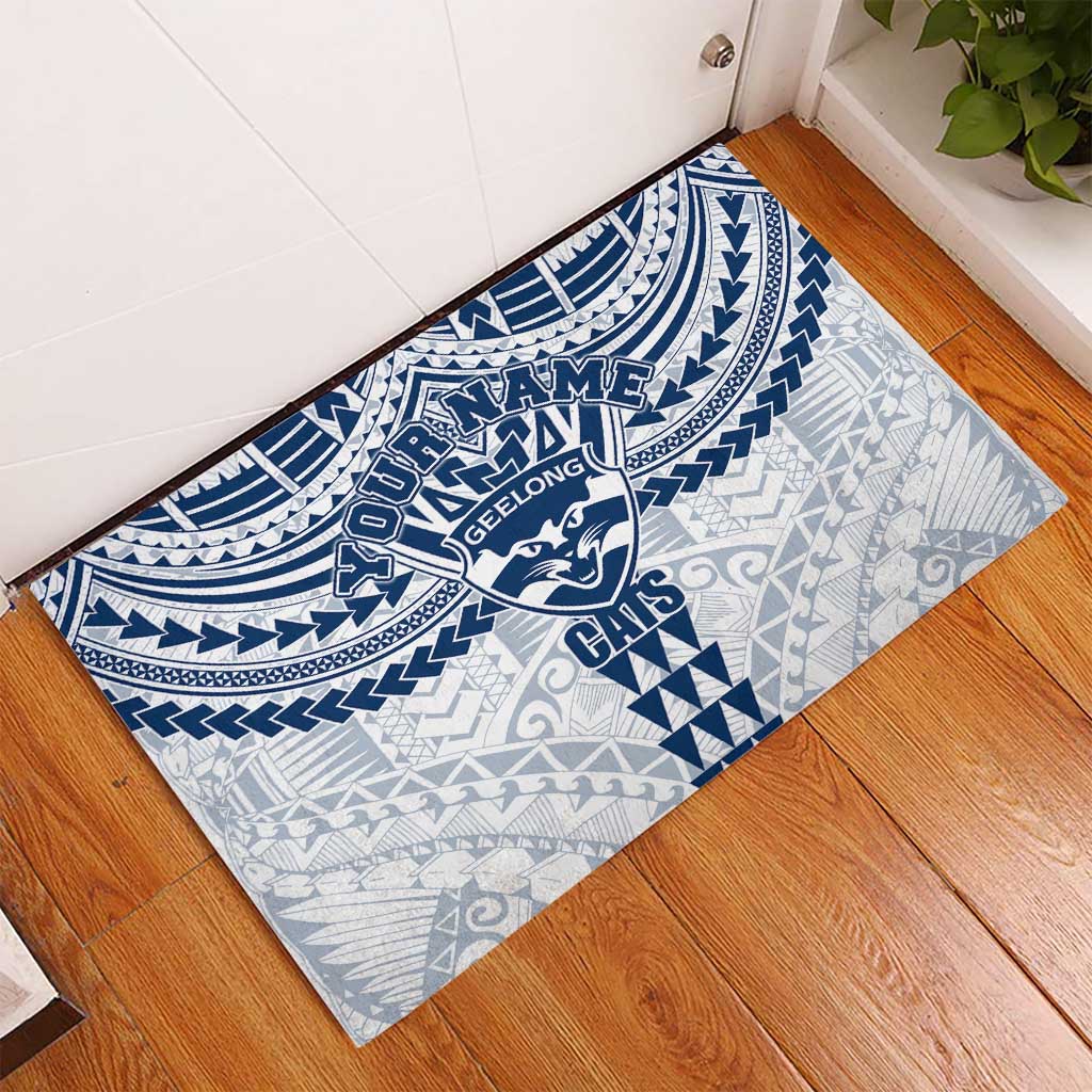 Personalized Geelong Cats Rubber Doormat Polynesian Tribal Pattern Heritage Football