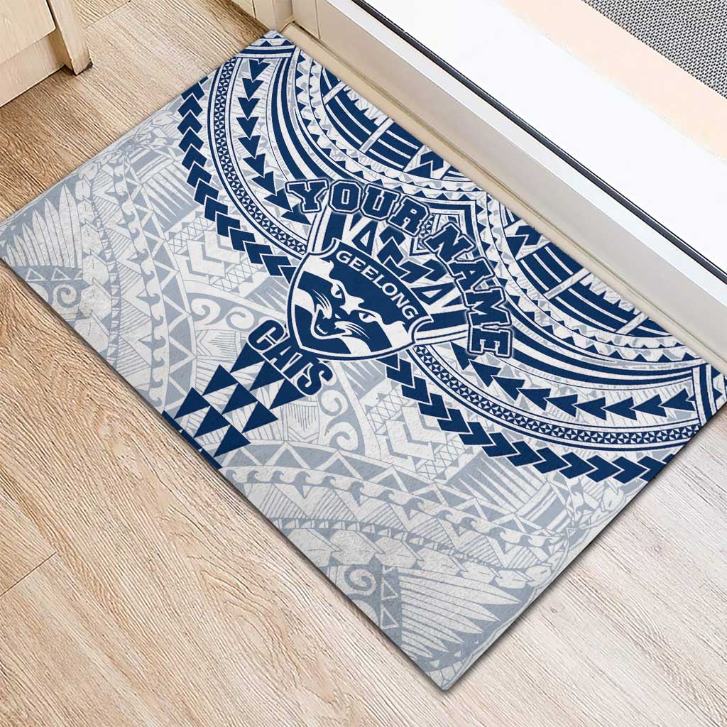 Personalized Geelong Cats Rubber Doormat Polynesian Tribal Pattern Heritage Football