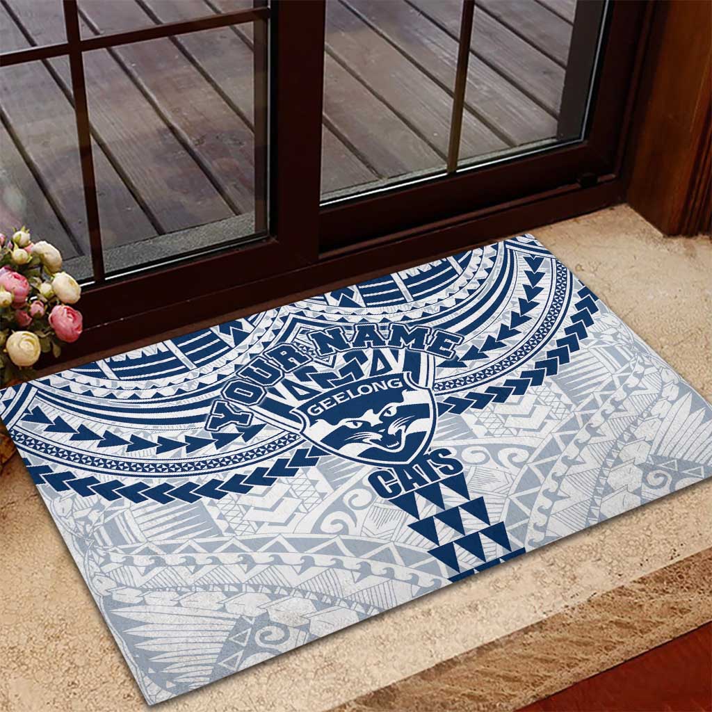 Personalized Geelong Cats Rubber Doormat Polynesian Tribal Pattern Heritage Football