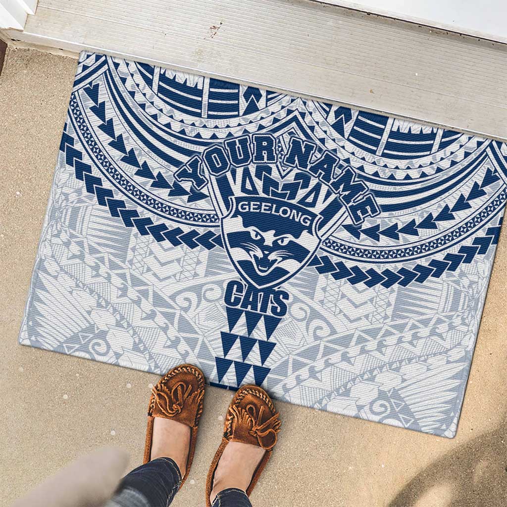 Personalized Geelong Cats Rubber Doormat Polynesian Tribal Pattern Heritage Football