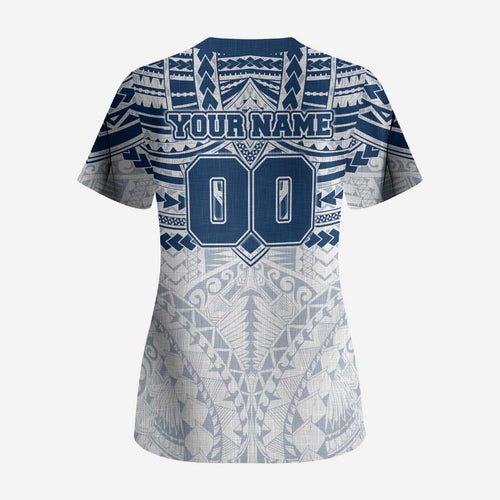 Personalized Geelong Cats Scrub Top Polynesian Tribal Pattern Heritage Football