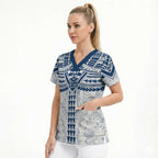 Personalized Geelong Cats Scrub Top Polynesian Tribal Pattern Heritage Football