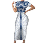 Personalized Geelong Cats Short Sleeve Bodycon Dress Polynesian Tribal Pattern Heritage Football