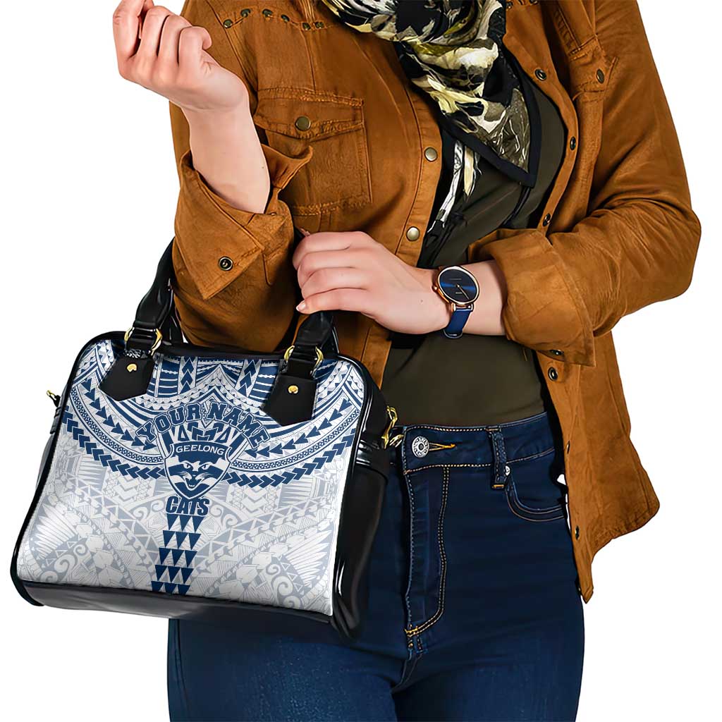 Personalized Geelong Cats Shoulder Handbag Polynesian Tribal Pattern Heritage Football