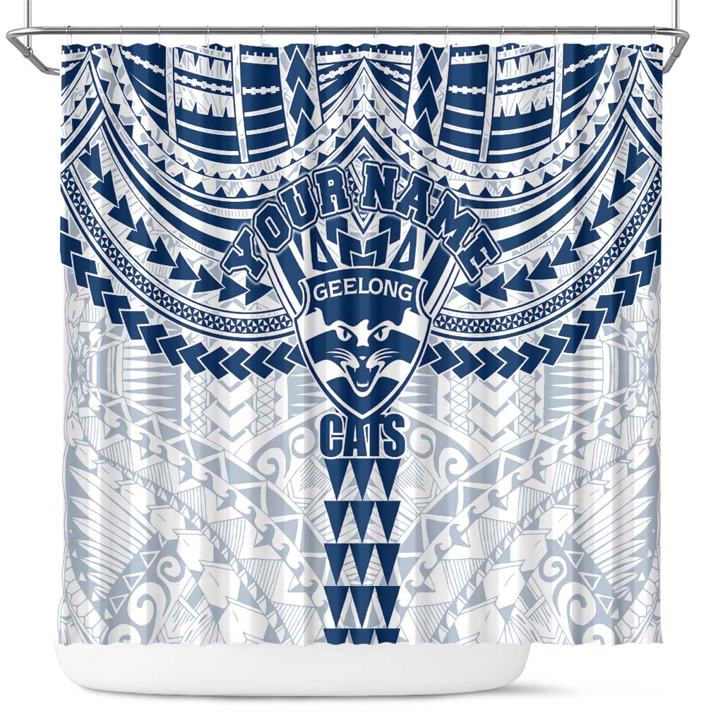 Personalized Geelong Cats Shower Curtain Polynesian Tribal Pattern Heritage Football
