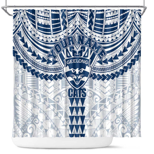 Personalized Geelong Cats Shower Curtain Polynesian Tribal Pattern Heritage Football