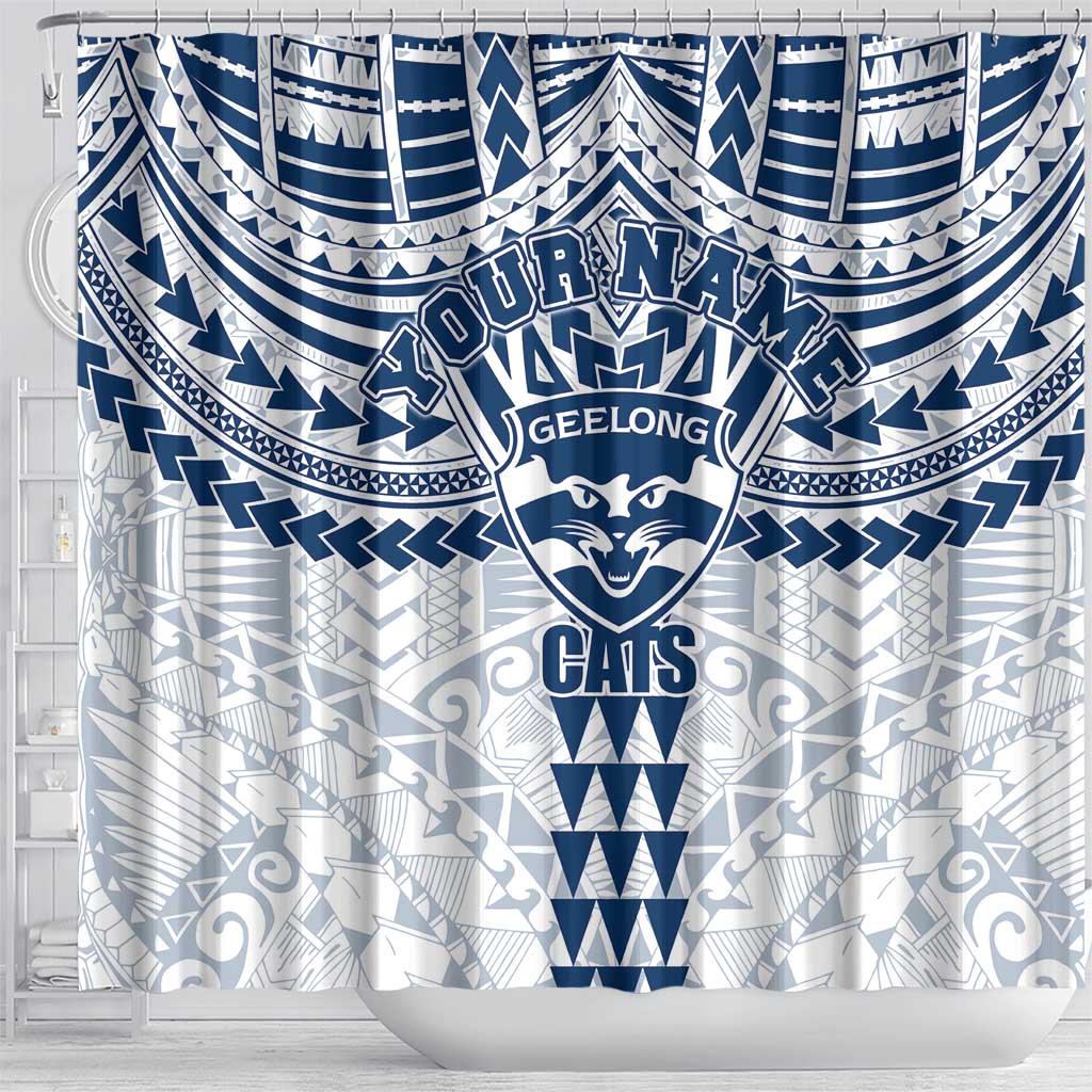 Personalized Geelong Cats Shower Curtain Polynesian Tribal Pattern Heritage Football