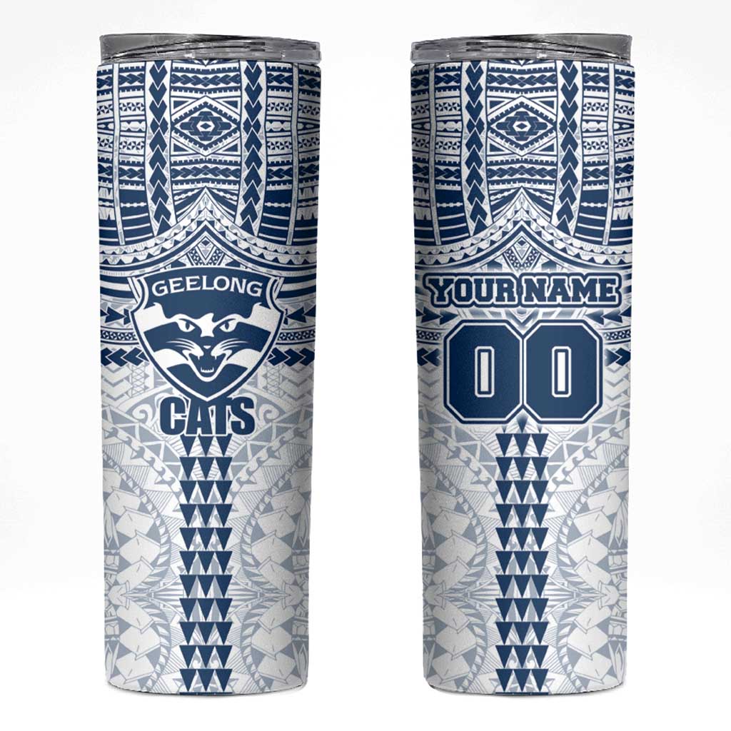 Personalized Geelong Cats Skinny Tumbler Polynesian Tribal Pattern Heritage Football