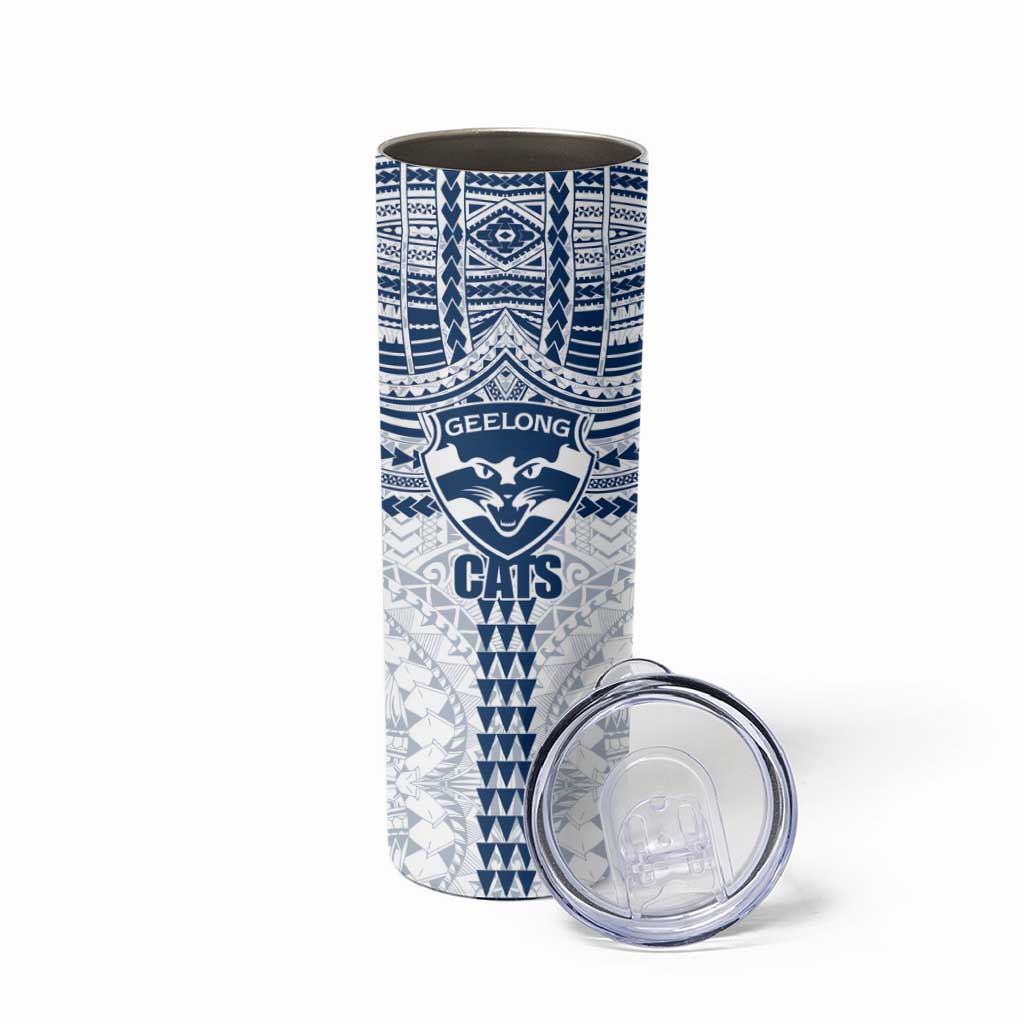 Personalized Geelong Cats Skinny Tumbler Polynesian Tribal Pattern Heritage Football