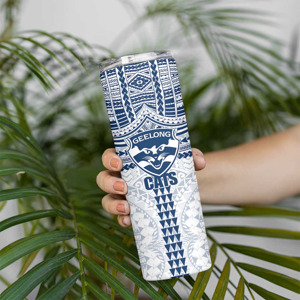 Personalized Geelong Cats Skinny Tumbler Polynesian Tribal Pattern Heritage Football