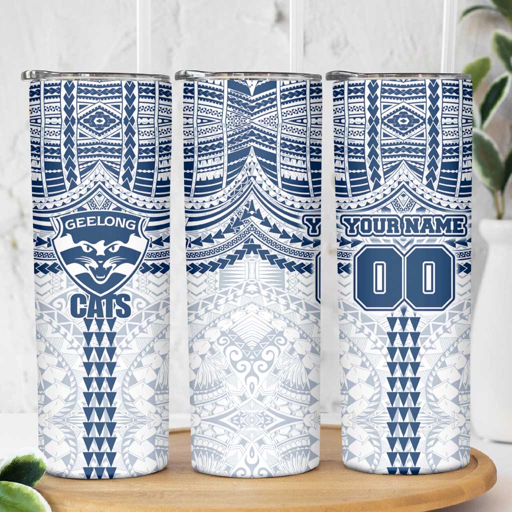 Personalized Geelong Cats Skinny Tumbler Polynesian Tribal Pattern Heritage Football