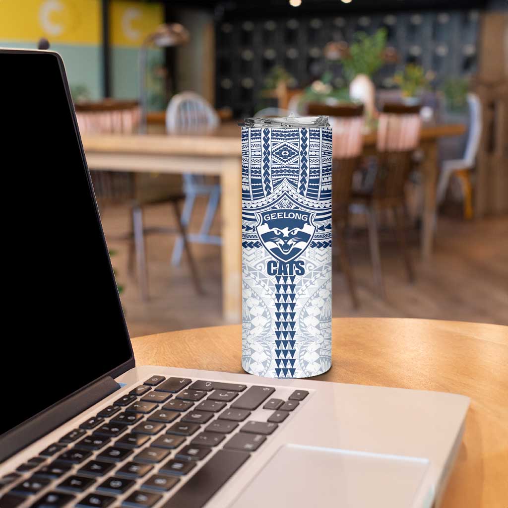 Personalized Geelong Cats Skinny Tumbler Polynesian Tribal Pattern Heritage Football