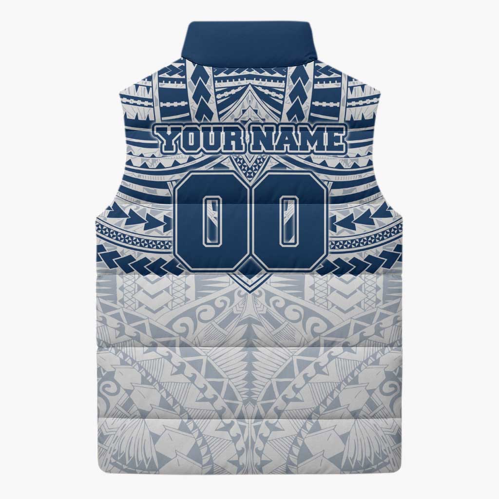 Personalized Geelong Cats Sleeveless Puffer Jacket Polynesian Tribal Pattern Heritage Football