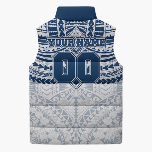 Personalized Geelong Cats Sleeveless Puffer Jacket Polynesian Tribal Pattern Heritage Football