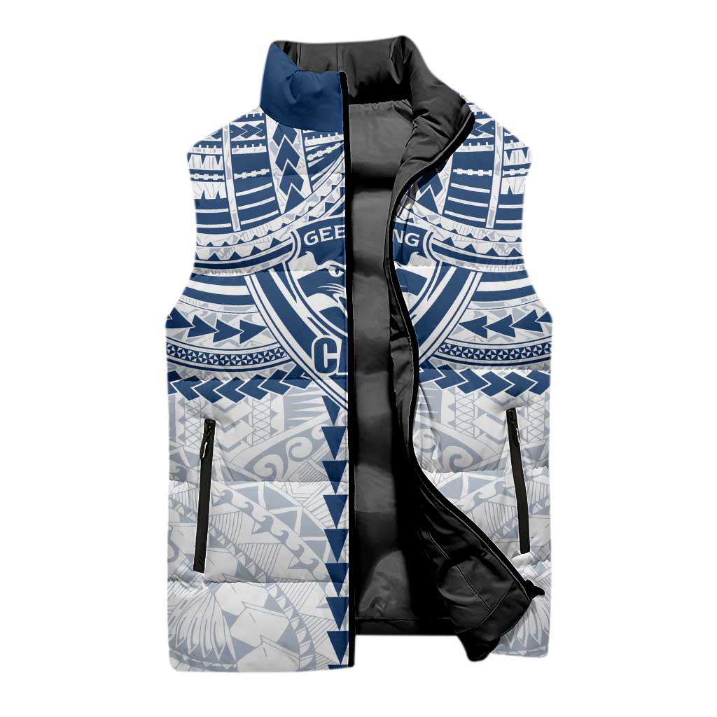 Personalized Geelong Cats Sleeveless Puffer Jacket Polynesian Tribal Pattern Heritage Football