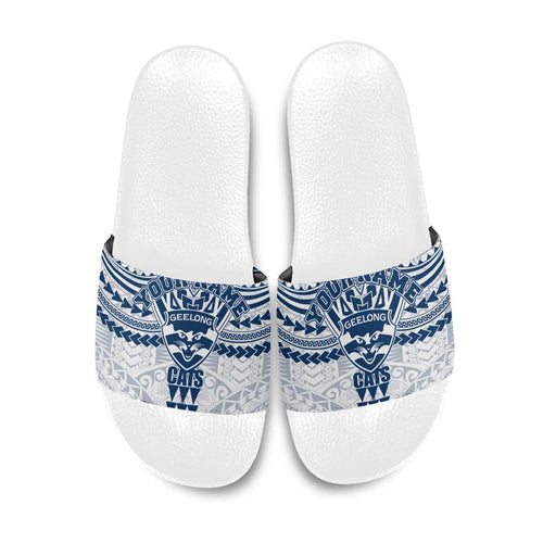 Personalized Geelong Cats Slide Sandals Polynesian Tribal Pattern Heritage Football