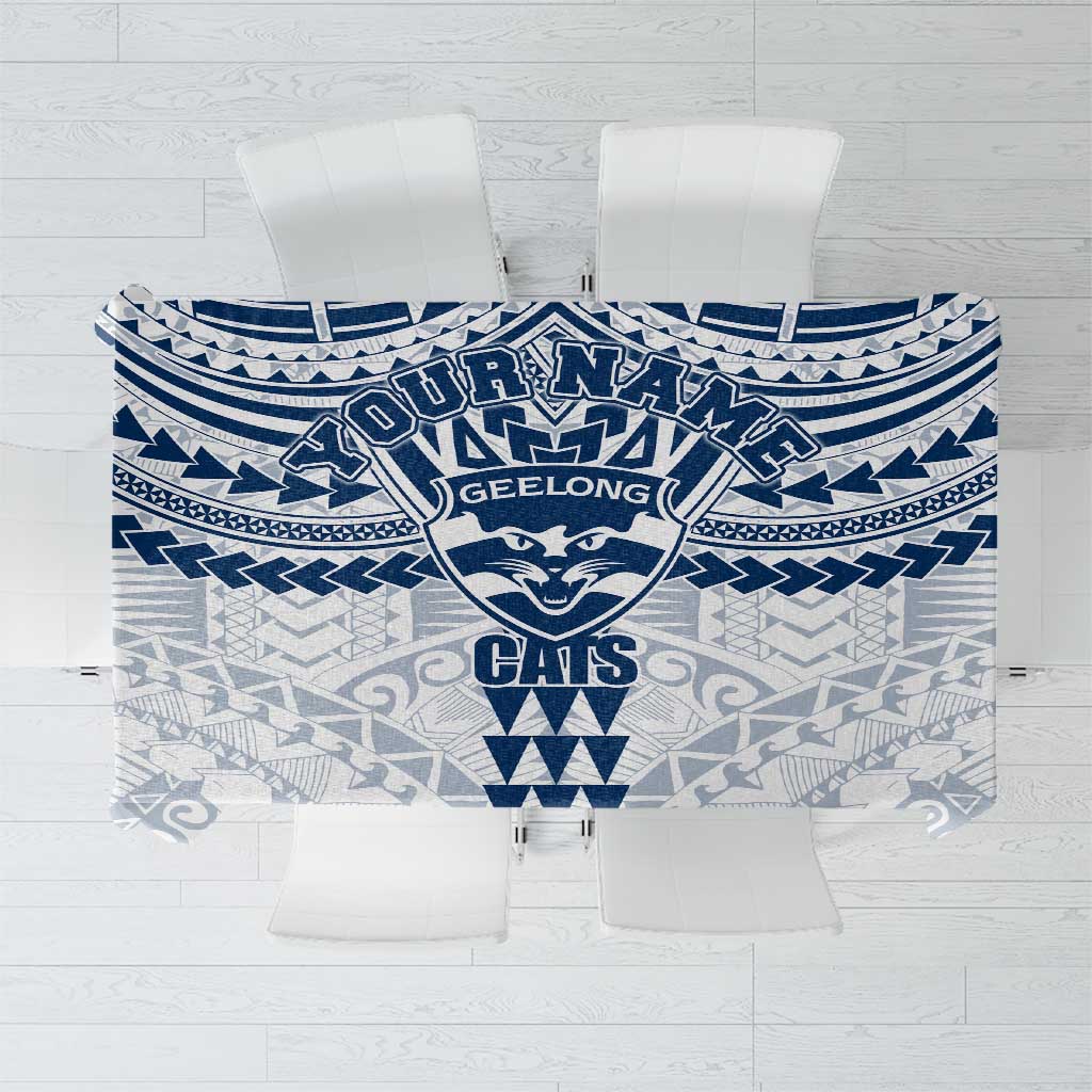 Personalized Geelong Cats Tablecloth Polynesian Tribal Pattern Heritage Football