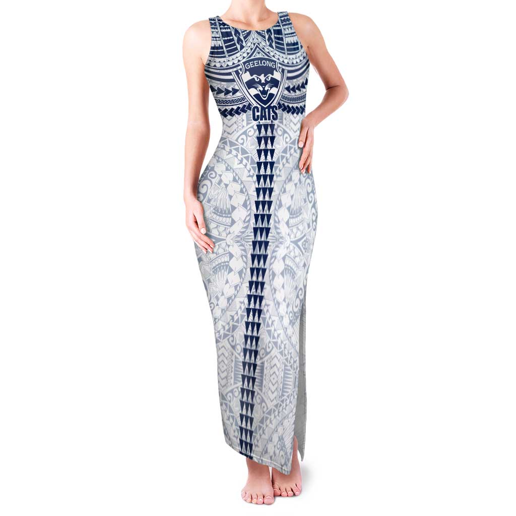 Personalized Geelong Cats Tank Maxi Dress Polynesian Tribal Pattern Heritage Football