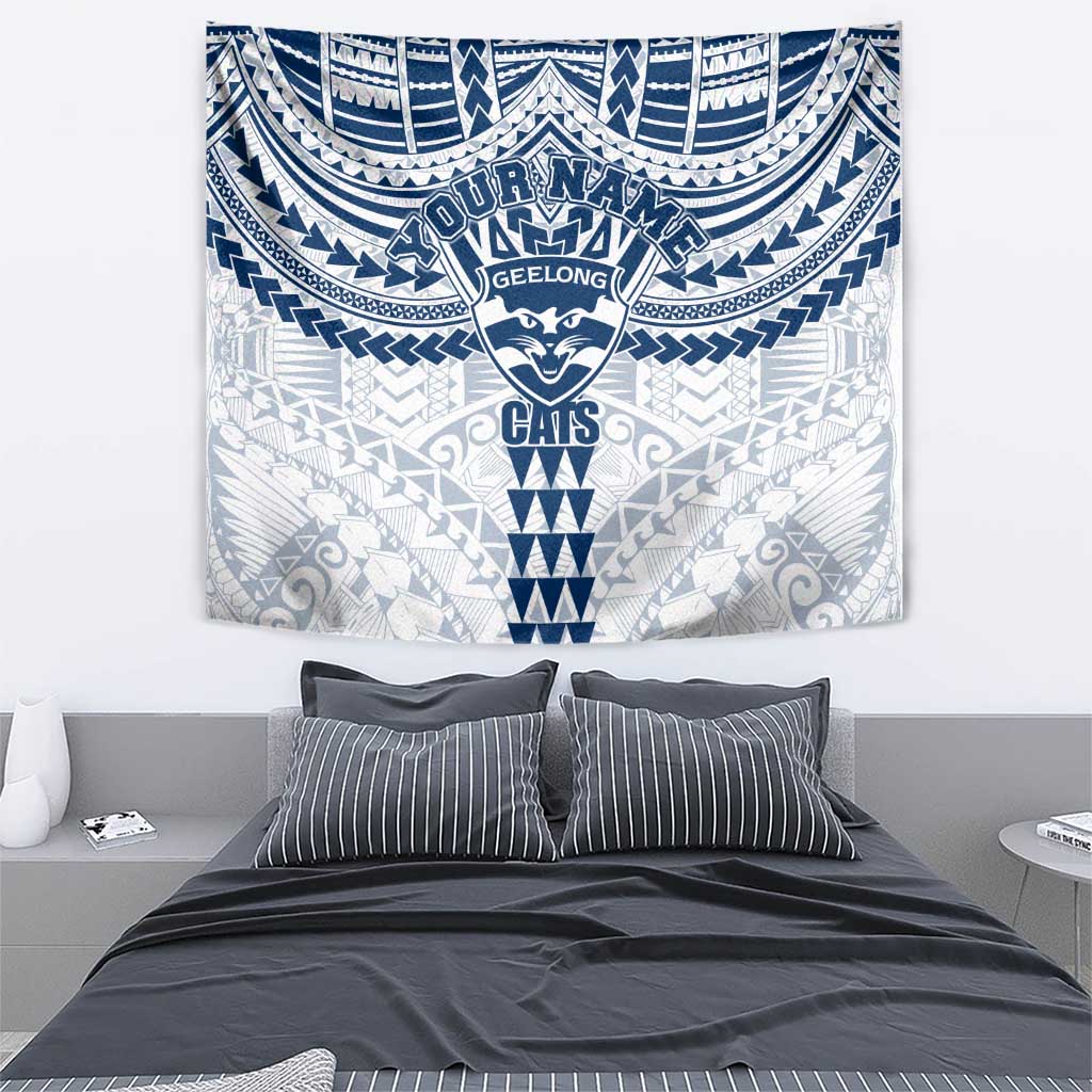 Personalized Geelong Cats Tapestry Polynesian Tribal Pattern Heritage Football