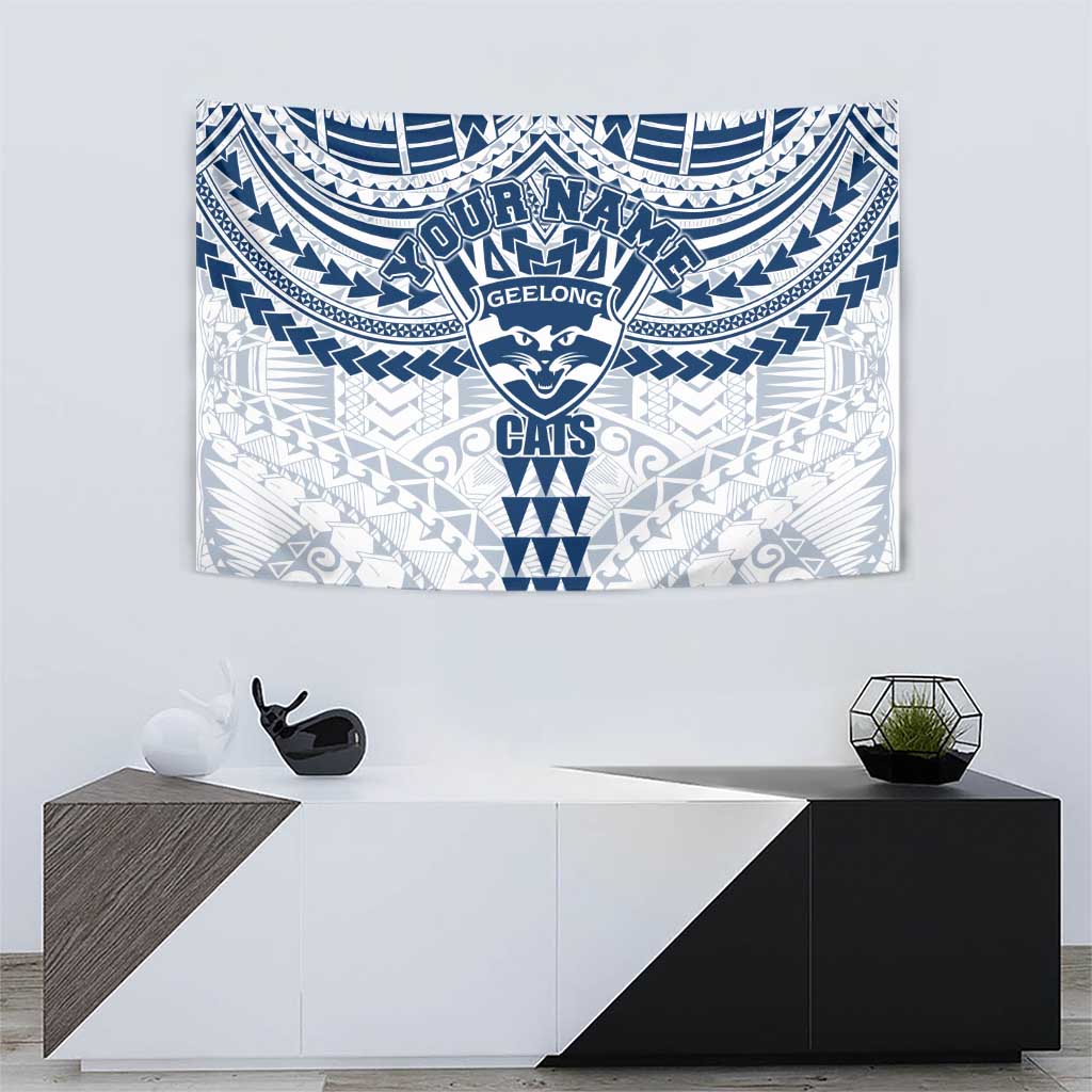 Personalized Geelong Cats Tapestry Polynesian Tribal Pattern Heritage Football