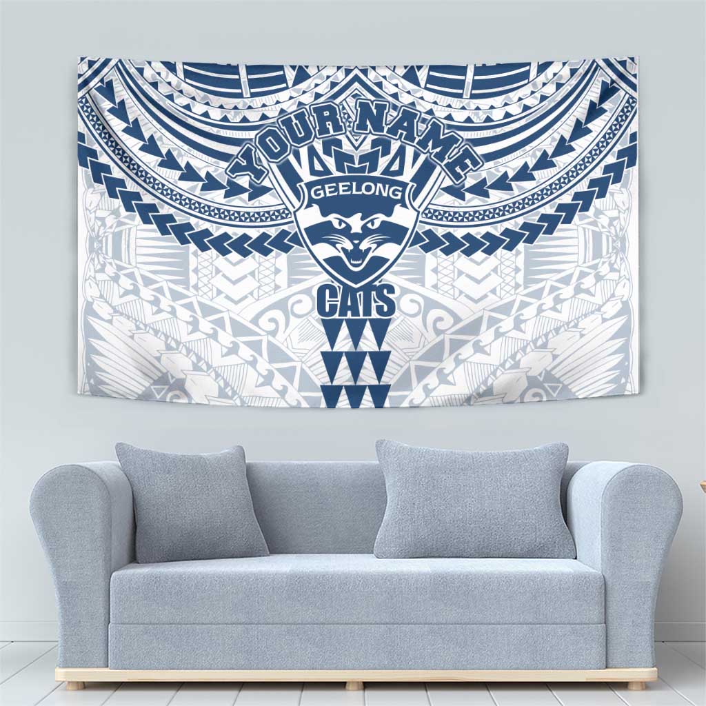 Personalized Geelong Cats Tapestry Polynesian Tribal Pattern Heritage Football