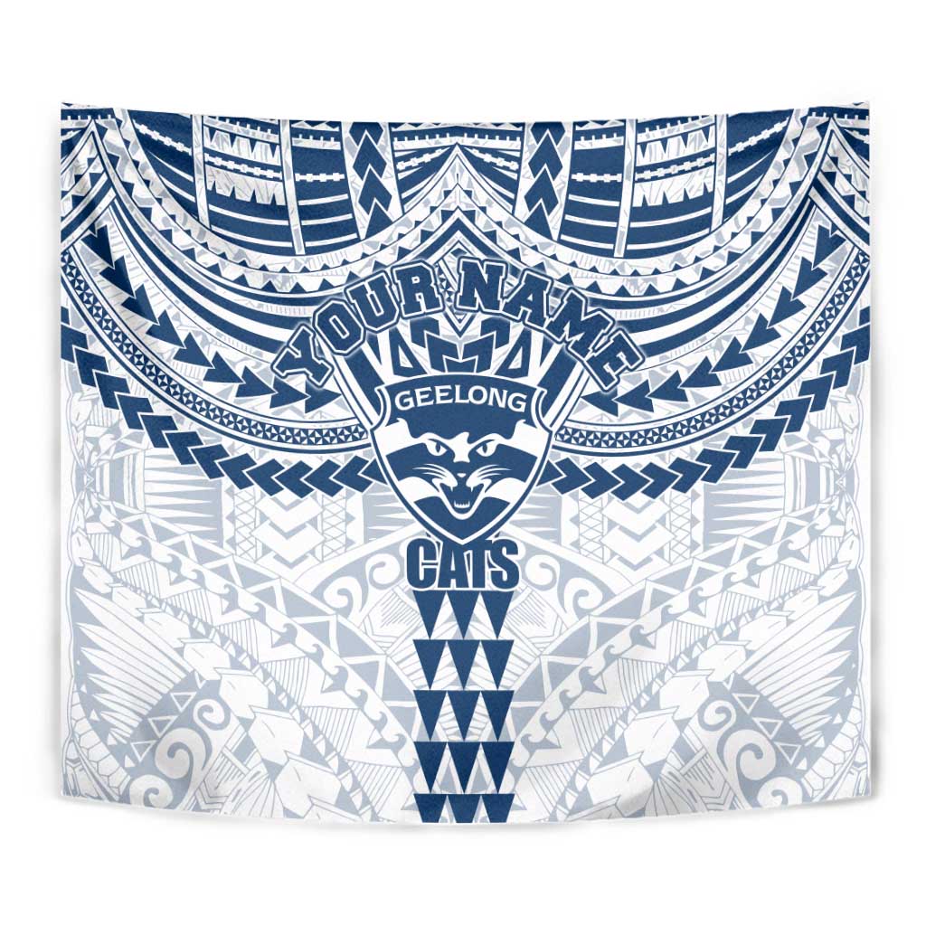 Personalized Geelong Cats Tapestry Polynesian Tribal Pattern Heritage Football